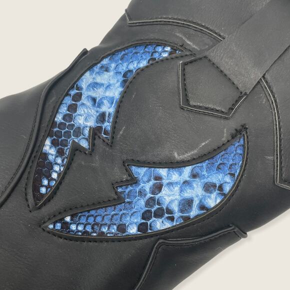 Black Blue Snakeskin Print Western Cowgirl Point Stacked Block Heel Mid Boot 38 - Picture 6 of 14